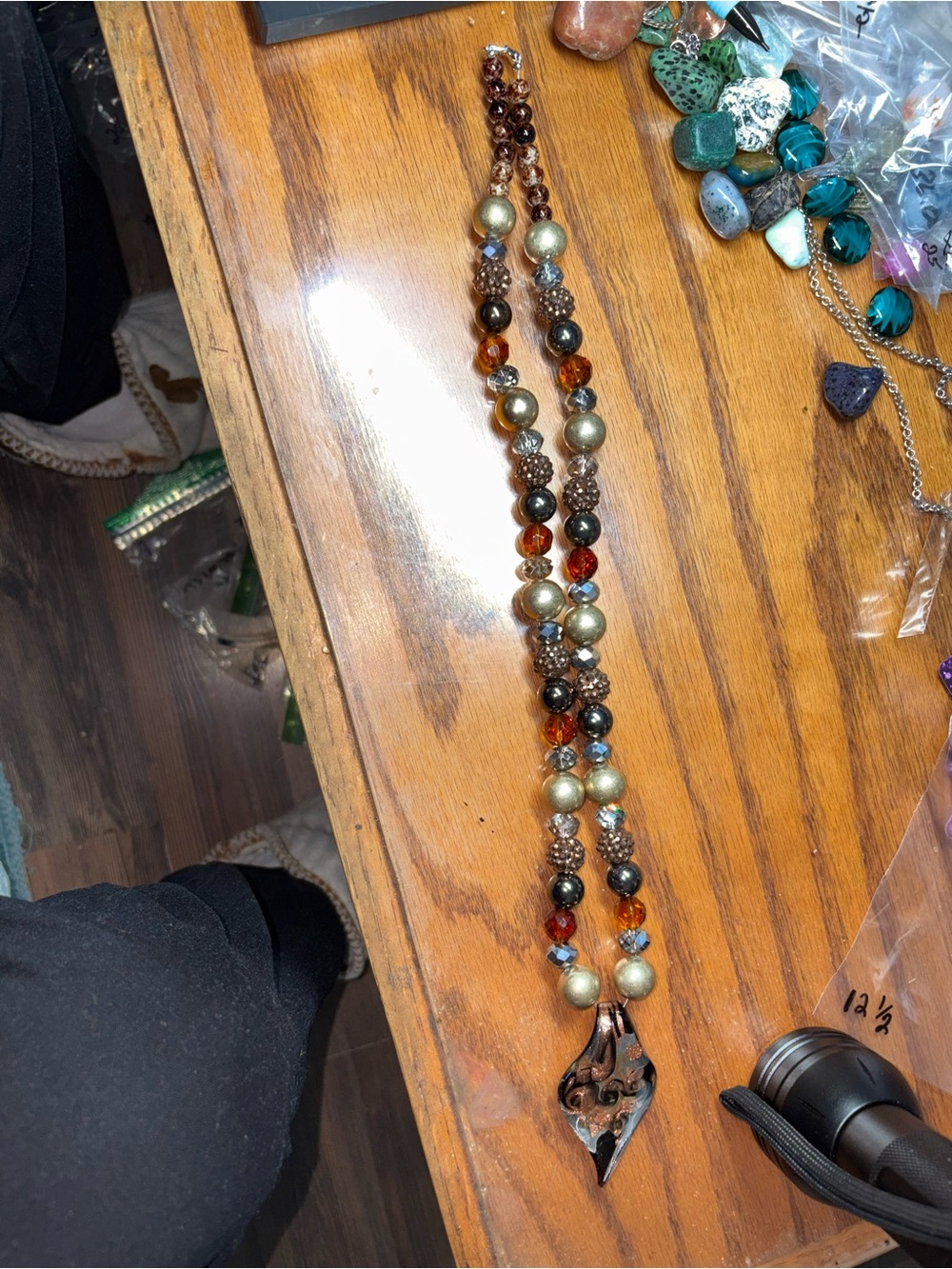 Elegant Multi-Color Beaded Pendant Necklace - Women Jewelry 16 1/2 inches